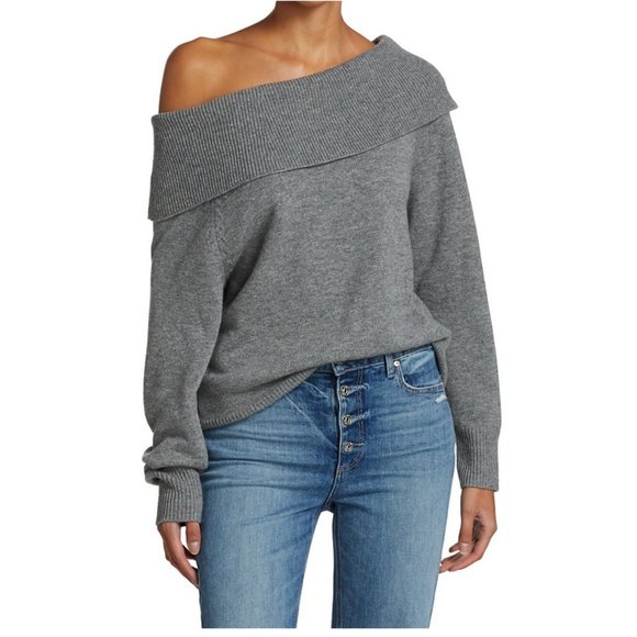 NEW Paige, Large, Womens Izabella Off-The-Shoulder Sweater - Heather Grey - Picture 2 of 6